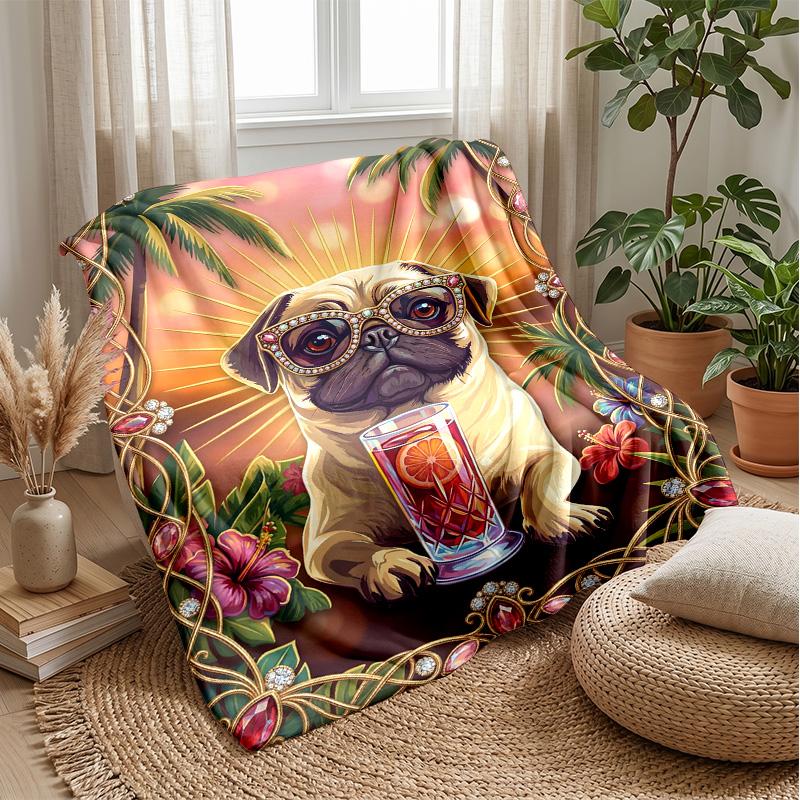 Pug in Flames Theme blanket Lightweight Warm Flannel Blanket Decorative Throw Blanket for Home Decoration