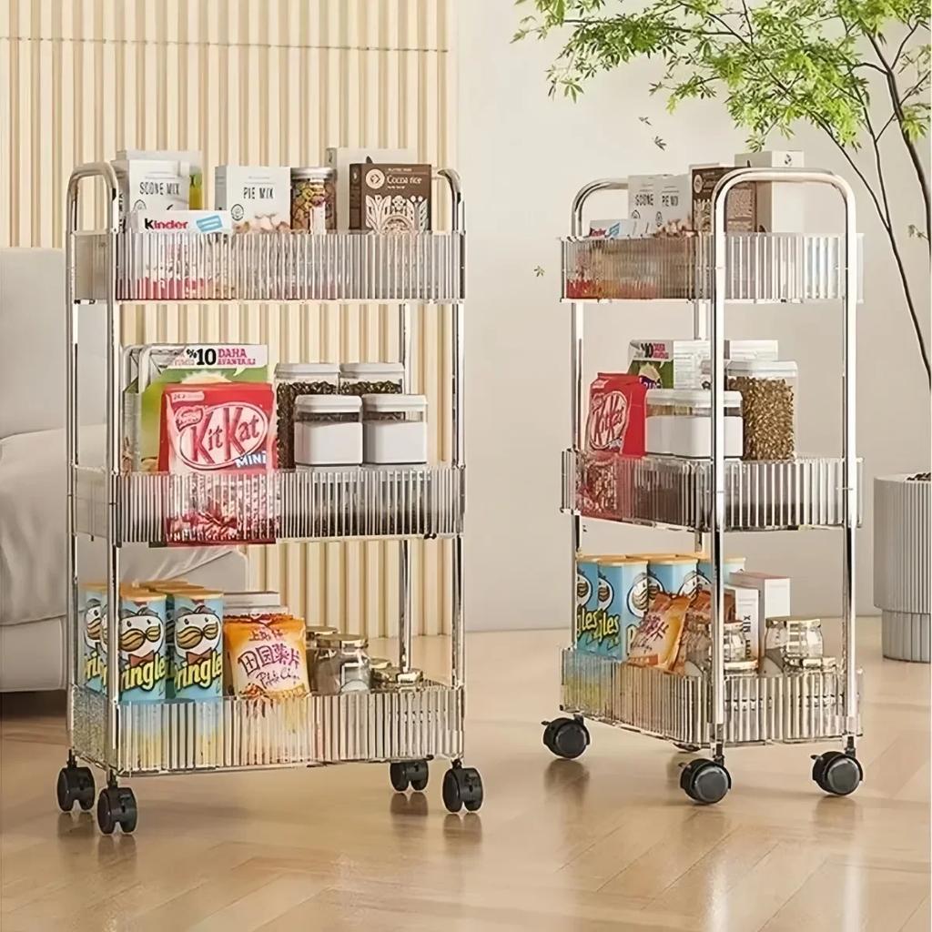 Acrylic Trolley Storage Rack TransparentMultilayer Rolling Cart with Removable Baskets Cosmetics Snack Storage Shelf Bookshelf