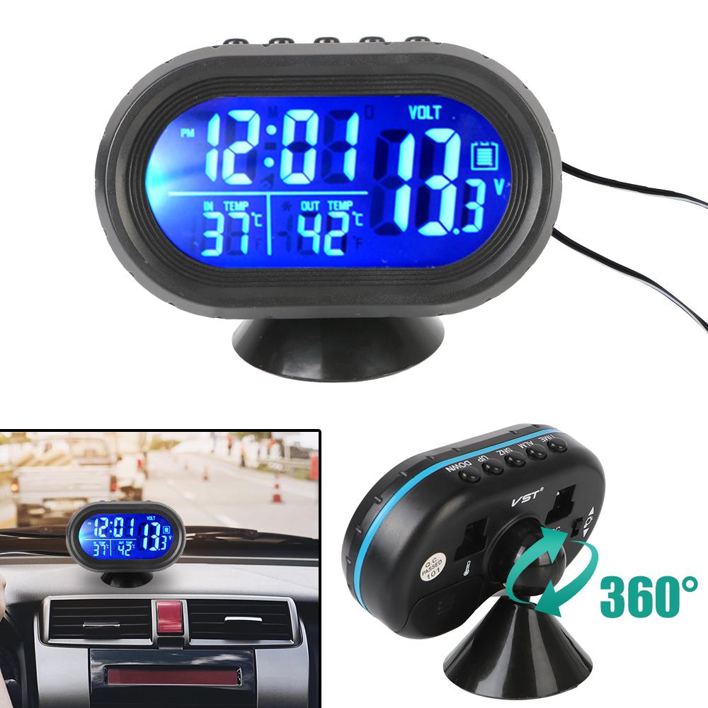 LCD Digital Noctilucous Clock 3 In 1 Car Voltmeter Thermometer Car Electronic Backlight 12V/24V Freeze Alert