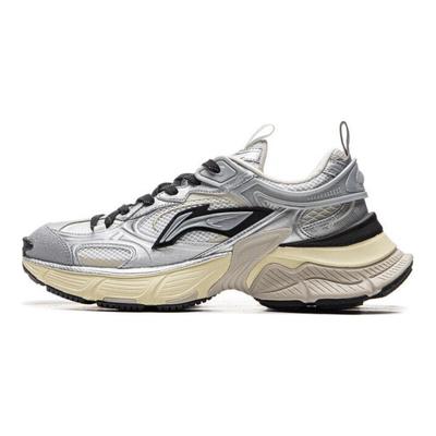Li Ning Звездные Y2K Ретро Мода Универсальные Толстая Подошва Удобные Мягкие Упругие Низкие Папины Кроссовки Мужские Кроссовки Серебристо-Черные AGCU339-2