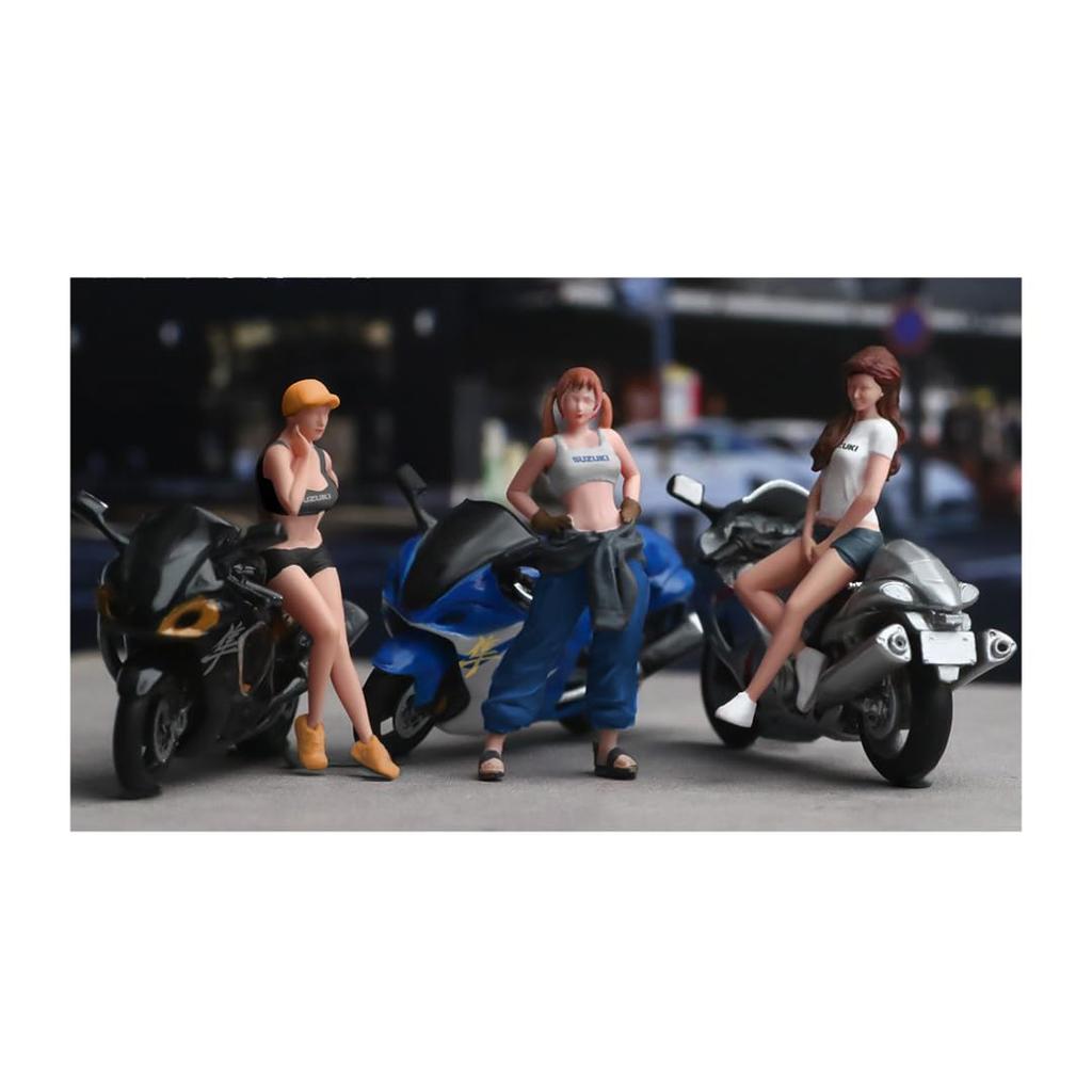 Moreart 1/64 Scale Miniature Figure & Bike Set MO222071 Model Girl Diorama Miniature Car [Parallel Import]