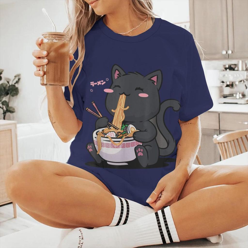 Unisex Women TShirt Lamian Noodles Cat 3D Print Meme T Shirt Casual Short Sleeve Round Neck Unisex Japanesestyle Animal Tshirts
