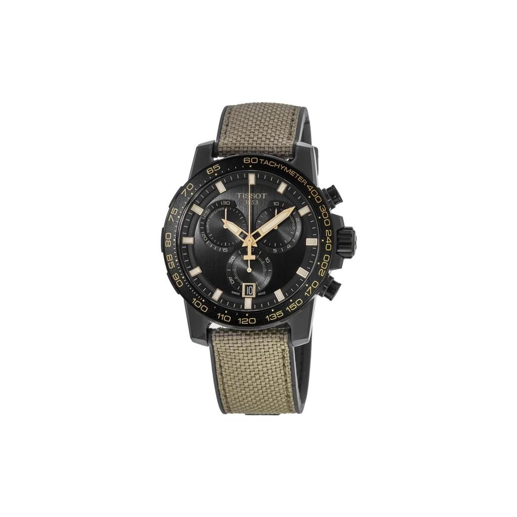 Tissot Мужские часы коллекции Daring с кварцевым механизмом, 45,5 мм, черный циферблат, корпус из нержавеющей стали, тканевый ремешок T125.617.37.051.01