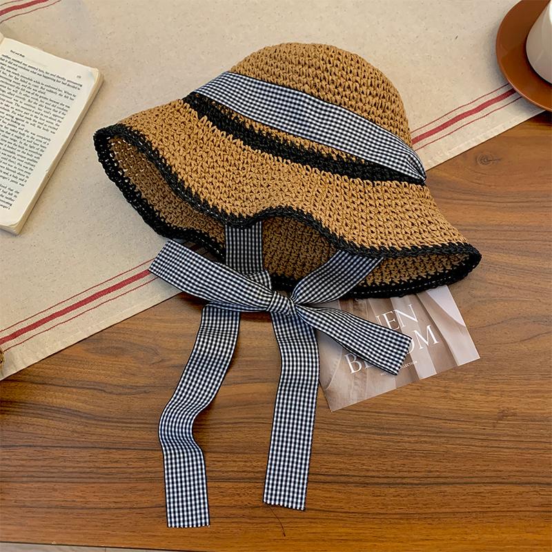 Плетеная вручную соломенная шляпа, нить смешанного цвета, большие поля, модная защита от солнца, соломенная шляпа, детская летняя шляпа от солнца в отпускном стиле