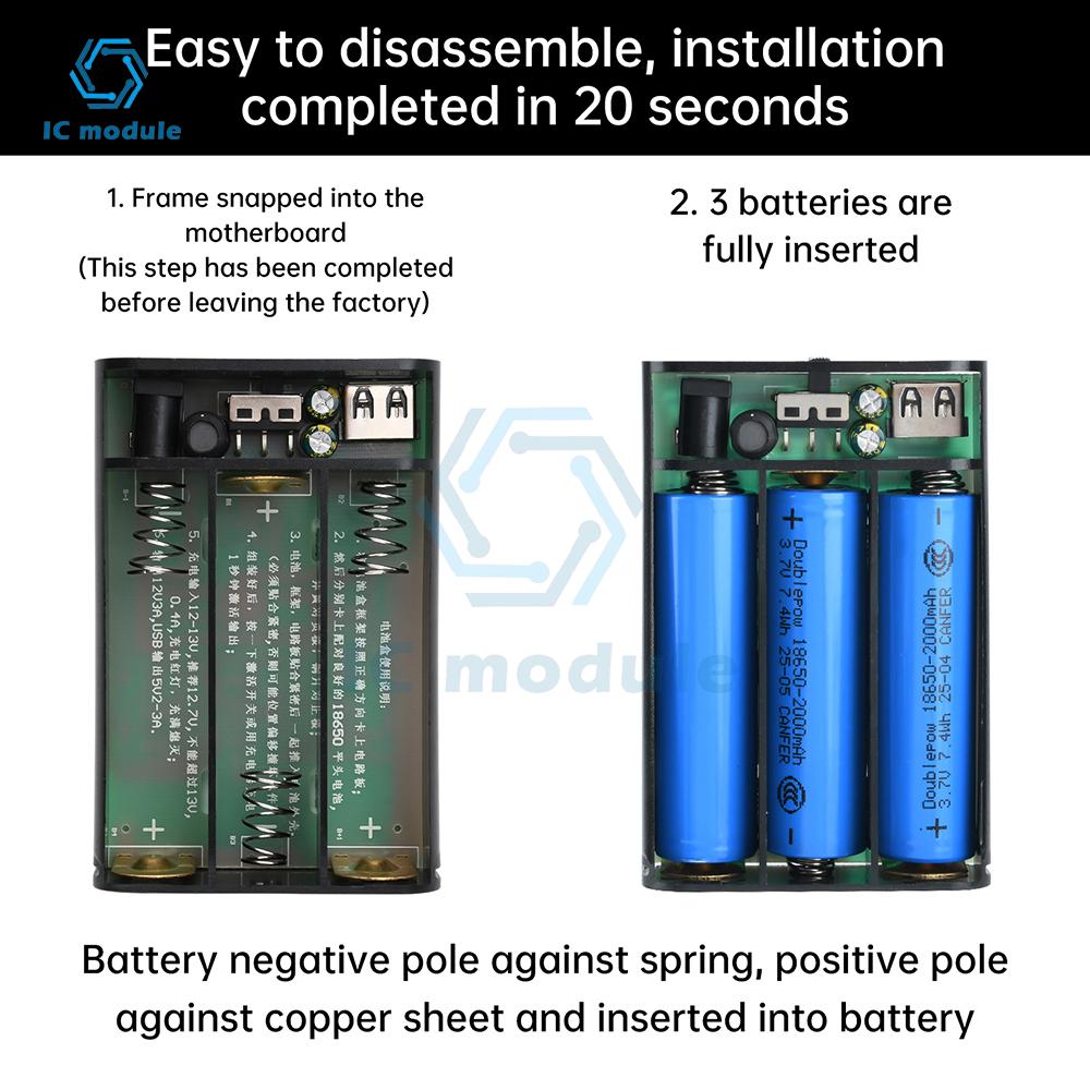 DC 5V 12V Двойной выход 3x батареи 18650 Без пайки Последовательный DIY корпус для батарей с переключателем для мобильного телефона WiFi-роутера светодиодного освещения