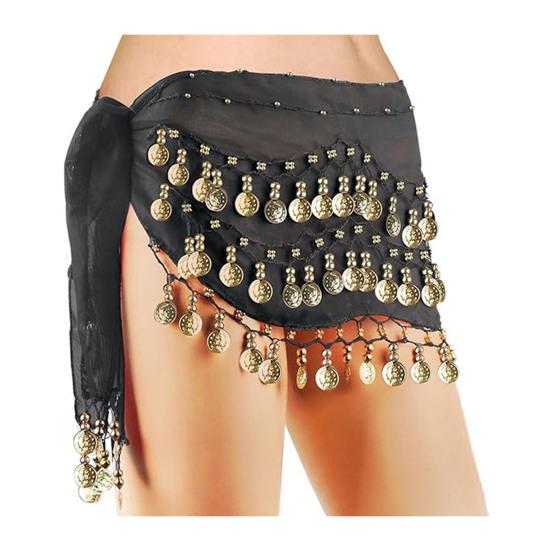 Шарф на бедра для танца живота Женский пояс на талию Юбка для танца живота с 98 золотыми монетами Завязывание узлом Обмотка бедер для танцевальных тренировок, выступлений, пляжной одежды