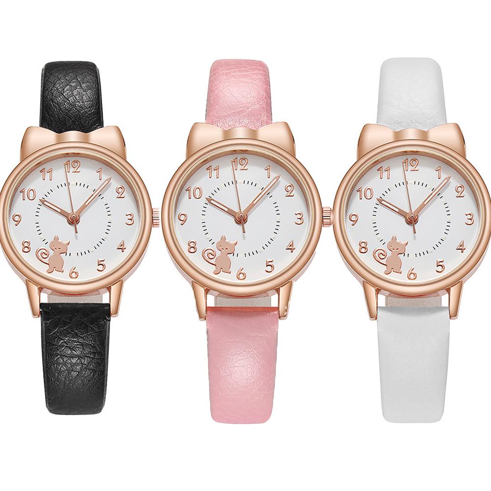 Светящиеся кварцевые часы с милым мультяшным котом для девочек, наручные часы
