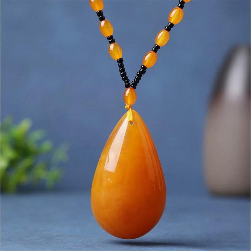 Подвеска из старого воска и пчелиного воска, ожерелье в этническом стиле, женское длинное ожерелье с каплями воды, винтажная янтарная цепочка для свитера, кулон, универсальные аксессуары