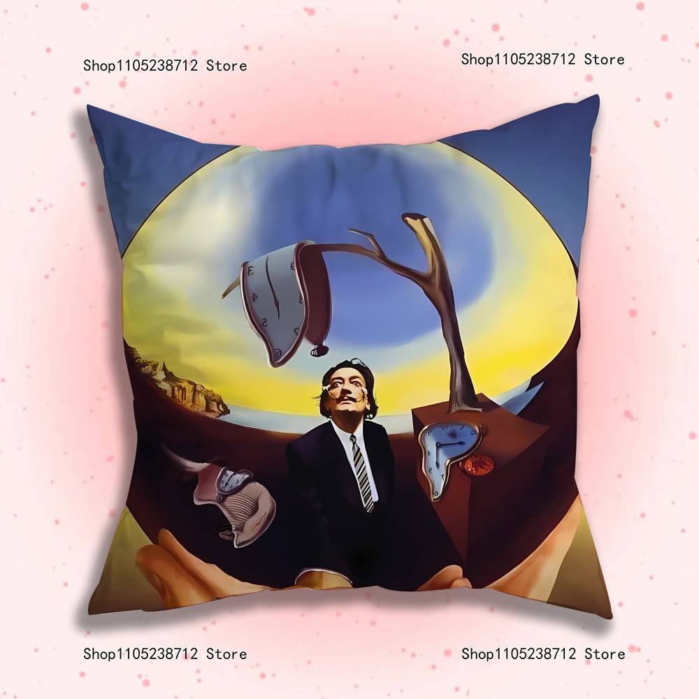 S-Salvador Dali The Persistence Of Memory Clocks Pillow Case Plush Fabric Soft Pillowcase Sided Print Sofa Cushion Cover Throw