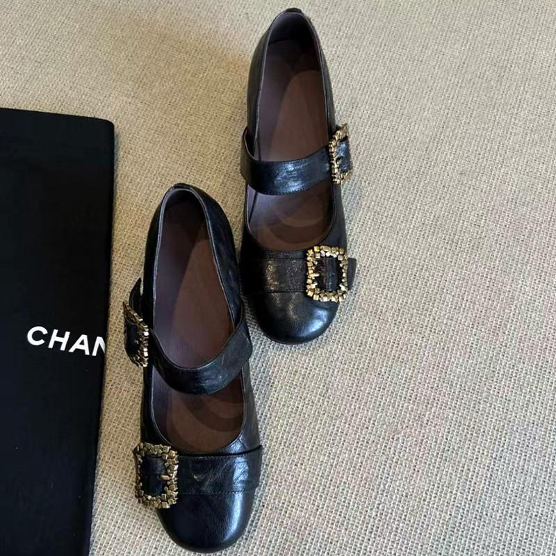 Fashion Chunky High Heel Mary Jane Shoes Women Luxury Metal Belt Buckle Design Black Loafers for Women Round Toe Leather PU Lolita Shoes