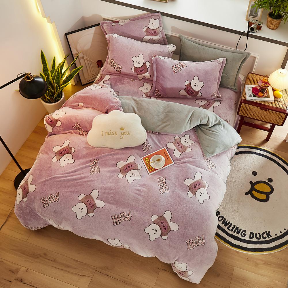 Warm Winter Antistatic Thick Duvet Cover Microfiber Quilt Cover Coral Fleece Queen King Size Double Sided Velvet Bedding Set