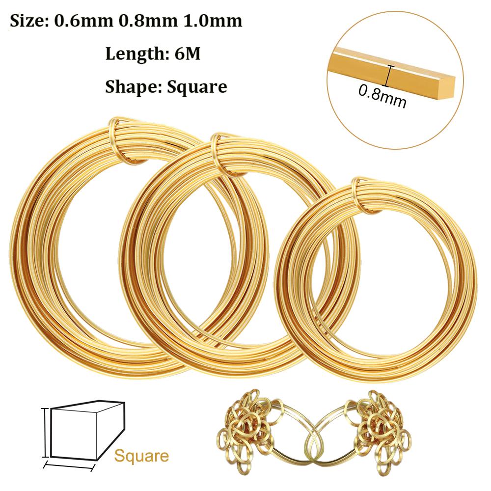 0.6mm,0.8mm,1.0mm 6M Square Copper Wire Half Hard Yellow Brass Wire for Jewelry Beading Craft Work