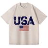 Retro Washed Vintage T-shirt Usa Letters American Flag Stars And Stripes Mens Clothing Loose T-shirt Autumn Pullover T-shirt