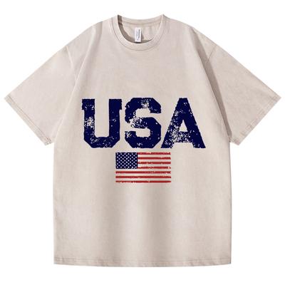 Ретро-стираемая винтажная футболка с надписями США, американским флагом, звездами и полосками, мужская одежда, свободная футболка, осенняя футболка-пуловер
