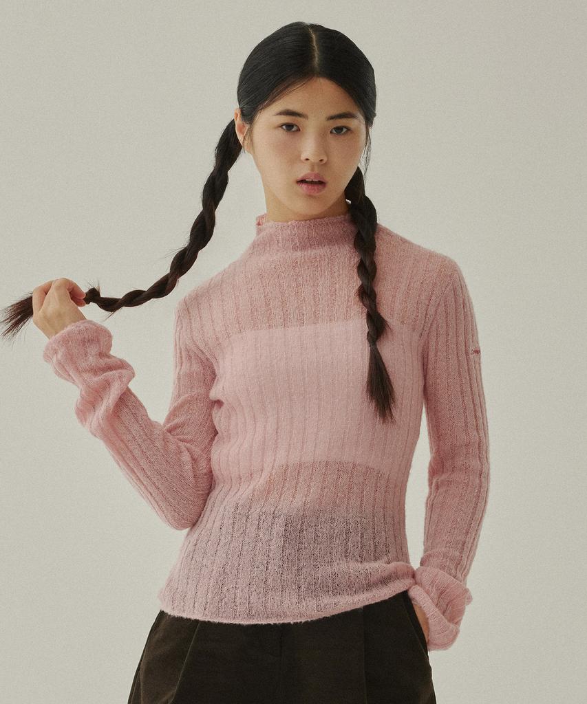COVERNAT WOMAN Ribbed Turtleneck Knit Light Pink
