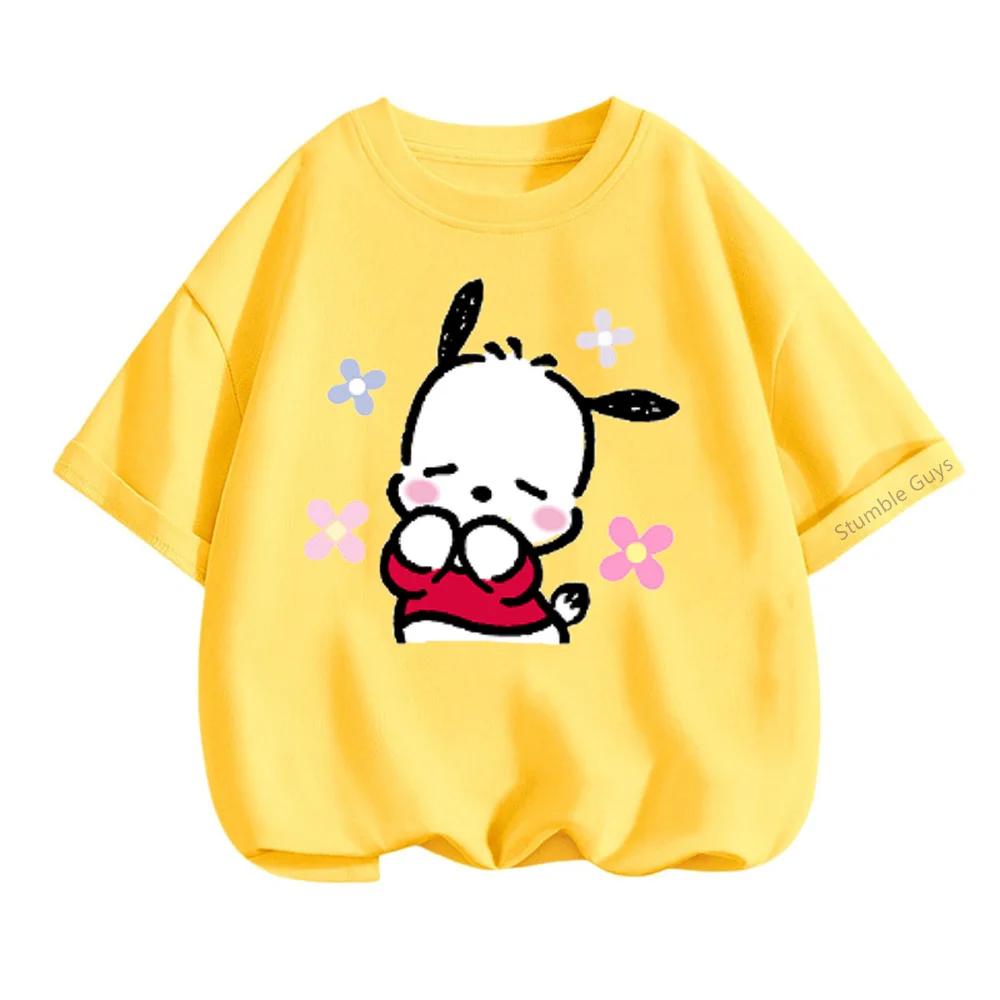 Детская повседневная футболка летняя Sanrio мультяшная с коротким рукавом одежда для мальчиков и девочек