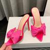 Sexy Pointed Toe Mules High Heels Slipper Female Summer Party Banquet Shoes Fashion Butterfly -Knot Women Slides Sandals