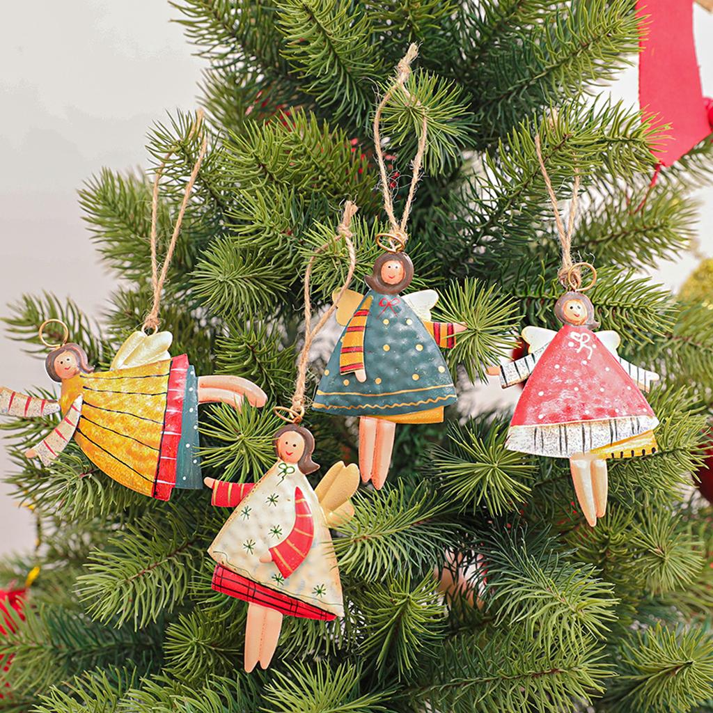 Metal Christmas Tree Door Hanging Decoration Hand Painted Lovely Girl Shaped Pendant Ornament Window Embellishment