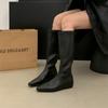 Осень и зима 2025 новые ботинки-рыцари на низком каблуке с маленьким квадратным носком, ретро ботинки на внутренней платформе, универсальные высокие ботинки с квадратным носком для женщин