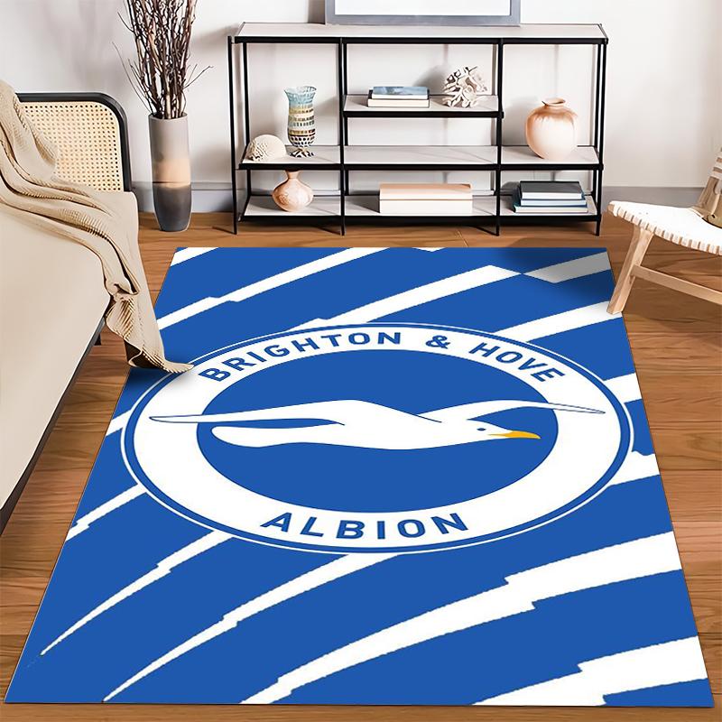 Seagull Emblem with Blue Stripes Design Non-slip rug suitable for living room and bedroom sofas.