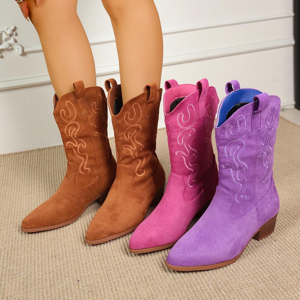 New Knight Boots Pointed Thick Heel Women's New Versatile Foot Set Western Cowboy Style