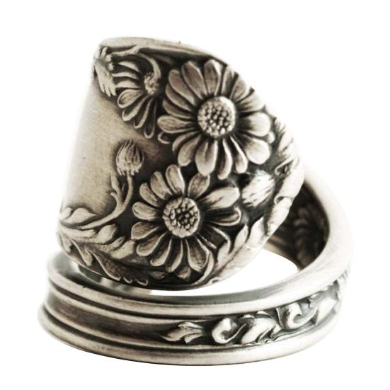 Yousheng Ложка подсолнуха Регулируемое кольцо Boho Винтажное кольцо на палец Выдвижная лента для женщин и мужчин ювелирные изделия