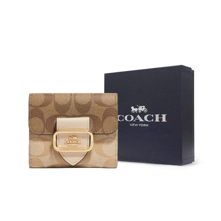 Coach Morgan 11 Classic Monogram Кошелек на кнопке из канвы и кожи Маленький женский кошелек Хаки CH387-IMU4V