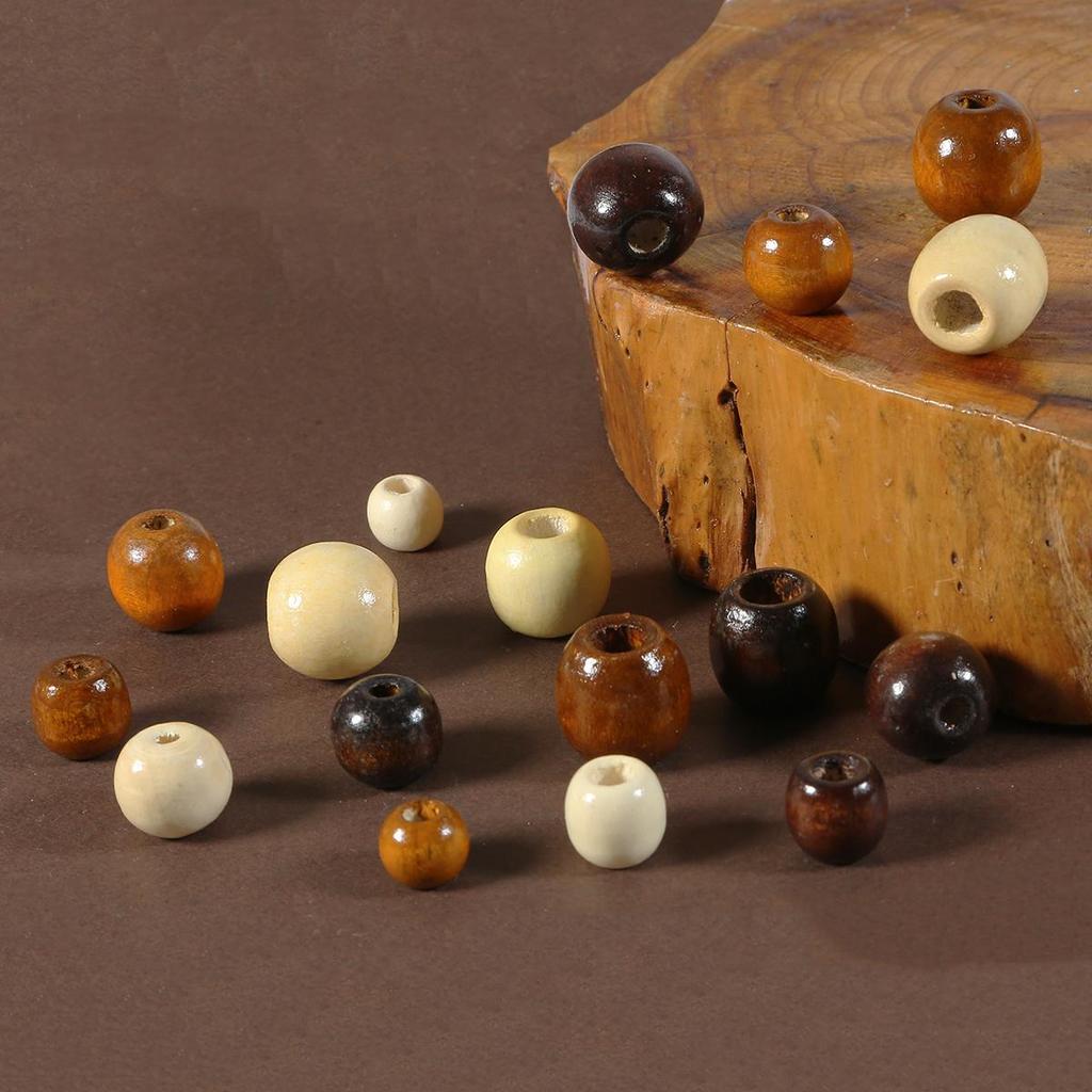 50PCS Big Hole Natural Wood Loose Beads Wooden Round Beads For Jewelry Making Bracelet Necklace Accessories DIY Crafts