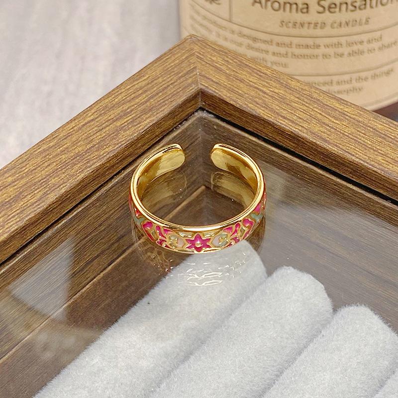 Средневековое Винтажное Цветное Эмалированное Цветок Бабочка Открывающийся Кольцо Женское Ретро Нишевое Высококлассное Легкая Роскошь Кольцо