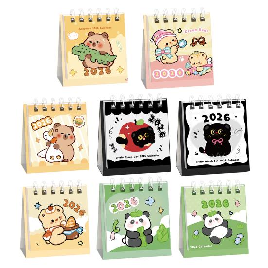 Мини настольный календарь на 2026 год Каваи Дельфин Медведь Кот Изображения Офисный декор со спиральным переплетом