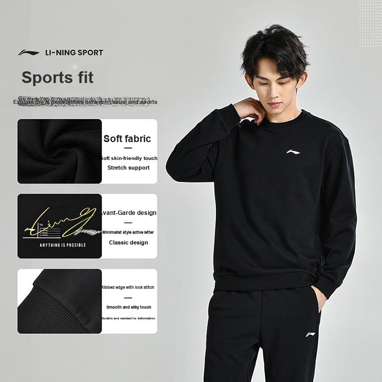 Li Ning однотонный свободный свитер с заниженной линией плеч, длинный рукав, толстовка унисекс, черный цвет AWDUG77-1