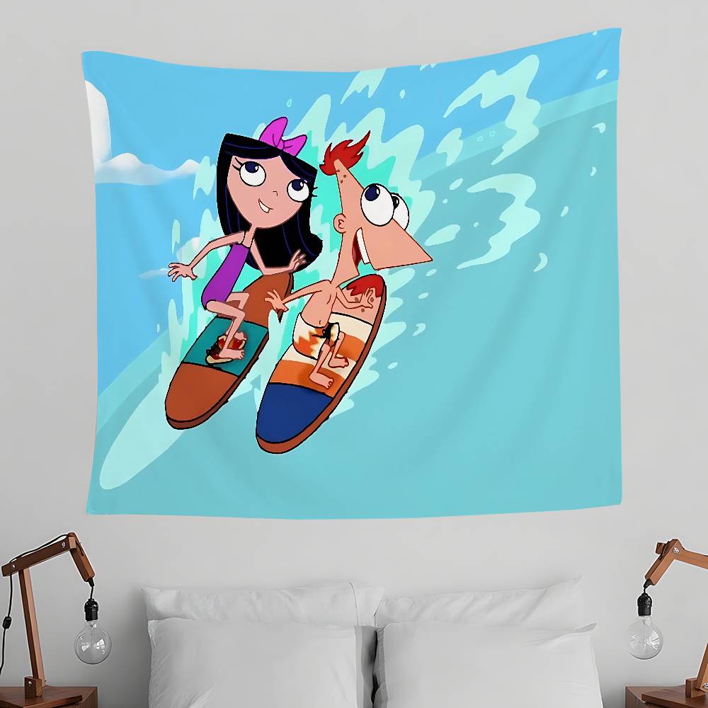 PPhineas And FFerb Cartoon Tapestry Wall Hanging Tapestry Art Deco Blanket Curtain Hanging At Home Bedroom Living Room Decor