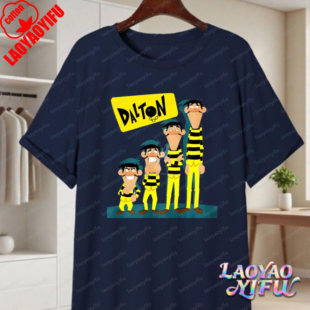 Dalton Brothers Cartoon Print Unisex Cotton TShirt Lucky Luke Summer Casual Tee for Unisex Women Trendy Family Matching Outfits