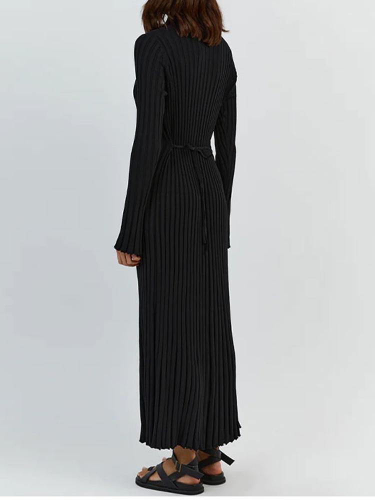 Сплошное цветное вязаное платье с круглым вырезом и длинными рукавами, женское плиссированное тонкое белое длинное платье, женская офисная уличная одежда, Vestido