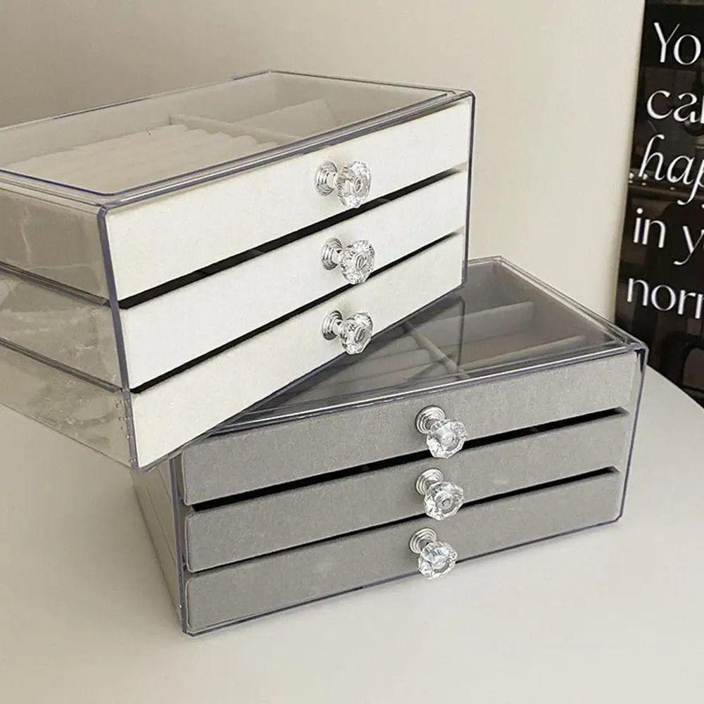 3-Layer Flannel Jewelry Box High-Capacity Earrings Necklaces Storage Jewelry Organization