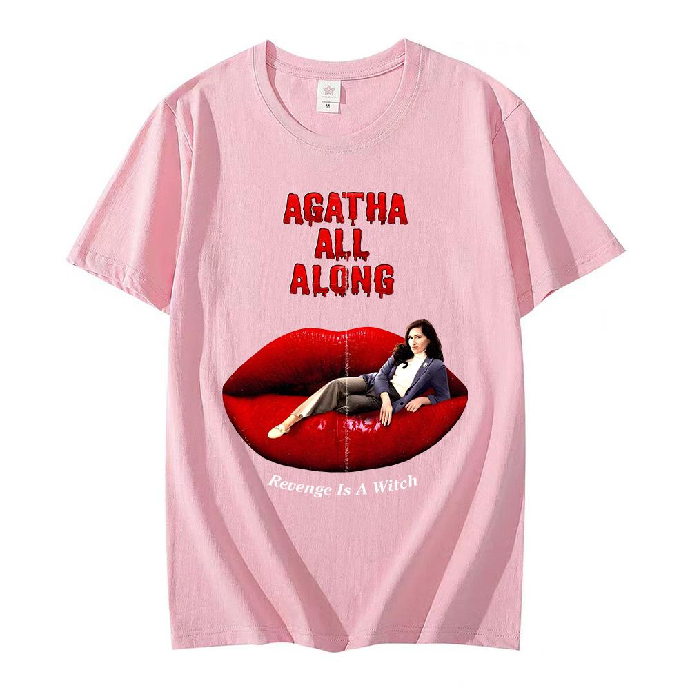 Agatha All Along T-Shirt Cotton Graphic Tees Revenge Is A Witch New Design Tshirts Oversized Red Lips Graphic Printing Clothing