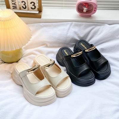 2025 летний взрыв удобные универсальные толстоподошвенные высокие каблуки на резьбе задняя молния водонепроницаемые настольные римские толстокаблучные крутые шлепанцы