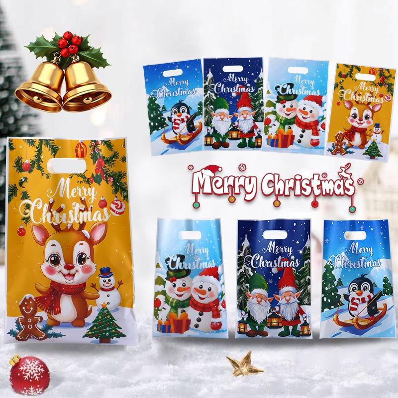 50/100PCS Christmas Candy Bag Biscuit Plastic Handbag Cartoon Elk Snow Man Pattern Christmas Party Packaging Bag Xmas Supplies