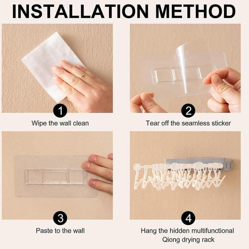Wall-mounted Retractable Folding Underwear Drying Rack, Dormitory Free Punching Clothespin - Pengj