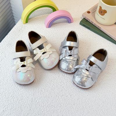 Весенне-осенние новые ретро балетки модные с серебристыми пайетками для девочек удобные кожаные туфли на мягкой подошве