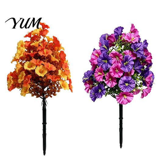 Artificial Flowering Plant Set Petunia Flower Stake, Fake Morning Glory Ground Stake Flower, UV Resistant Garden Plants Outdoor UV?Resistant Floral