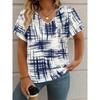Summer Women's T-Shirt Vintage Casual Plaid Printing Fashion V Neck Pullover Short Sleeve Printed Loose Daily Tops Large Size Design Clothe