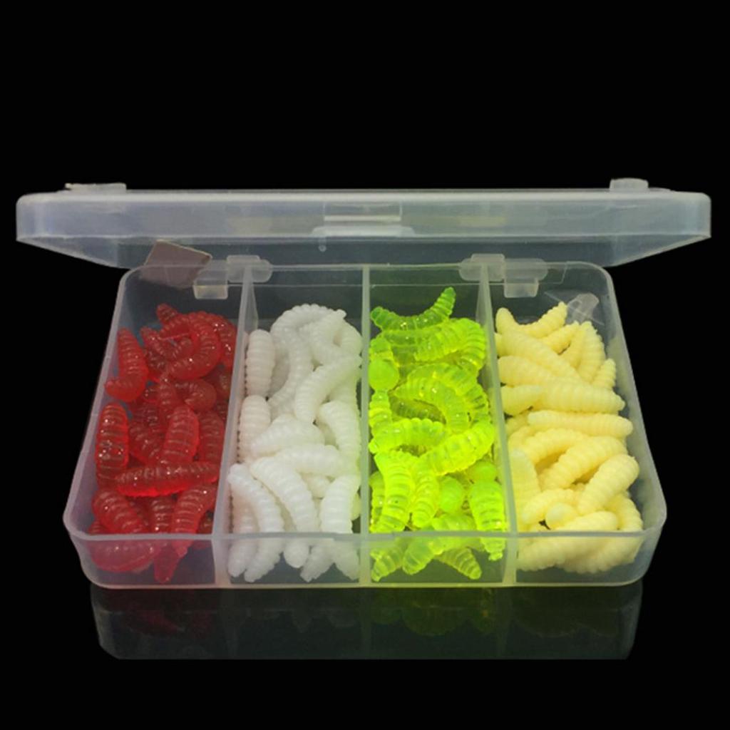 100Pcs 4 Colors Maggot Grub Outdoor Fishing Lure Worm Silicone Soft Bait Tool