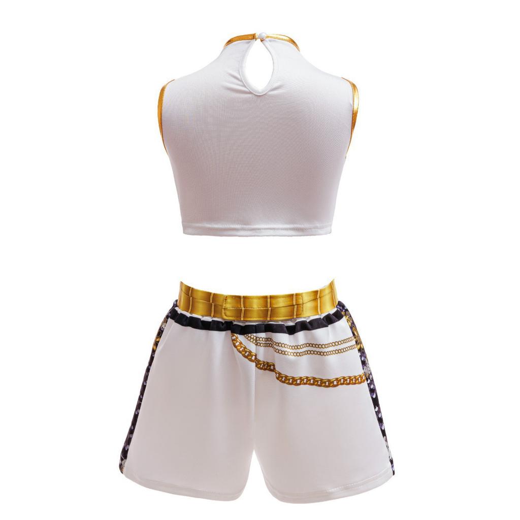 Children's Two Piece Cosplay Outfit Set Jacket and Shorts with Decorative Chains and Shoulder Armor for Performance and Role Play