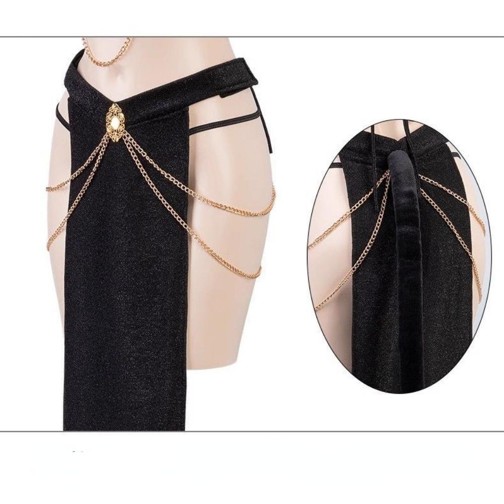 Сексуальная королева-женщина-кошка, блестящее длинное платье с высоким разрезом, стиль, униформа, стринги