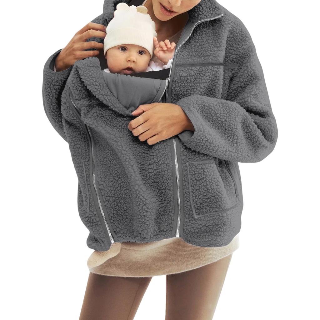 Женское пальто из овчины однотонное свободного кроя с высоким воротником, теплое шерстяное пальто