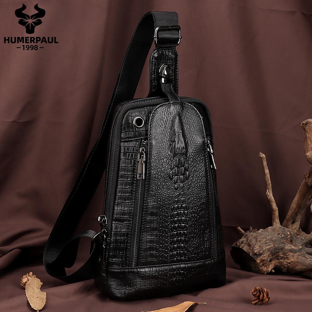 Humerpaul Мужская кожаная нагрудная сумка с крокодиловым принтом, спортивная сумка большой емкости