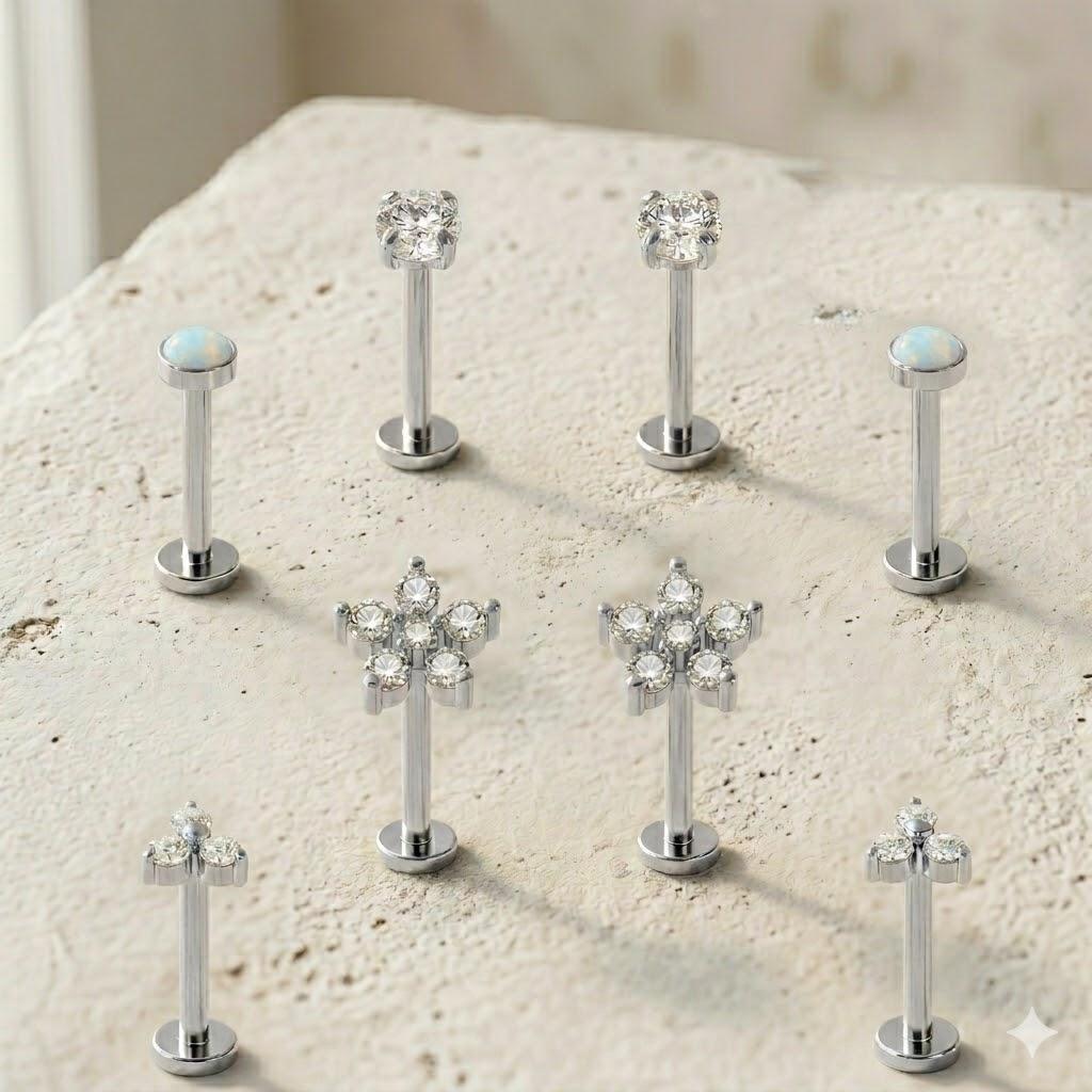 Серьги-гвоздики из нержавеющей стали 18G с плоской задней стороной, без резьбы, гипоаллергенные, с кубическим цирконием, для пирсинга хряща, лабрета, для женщин