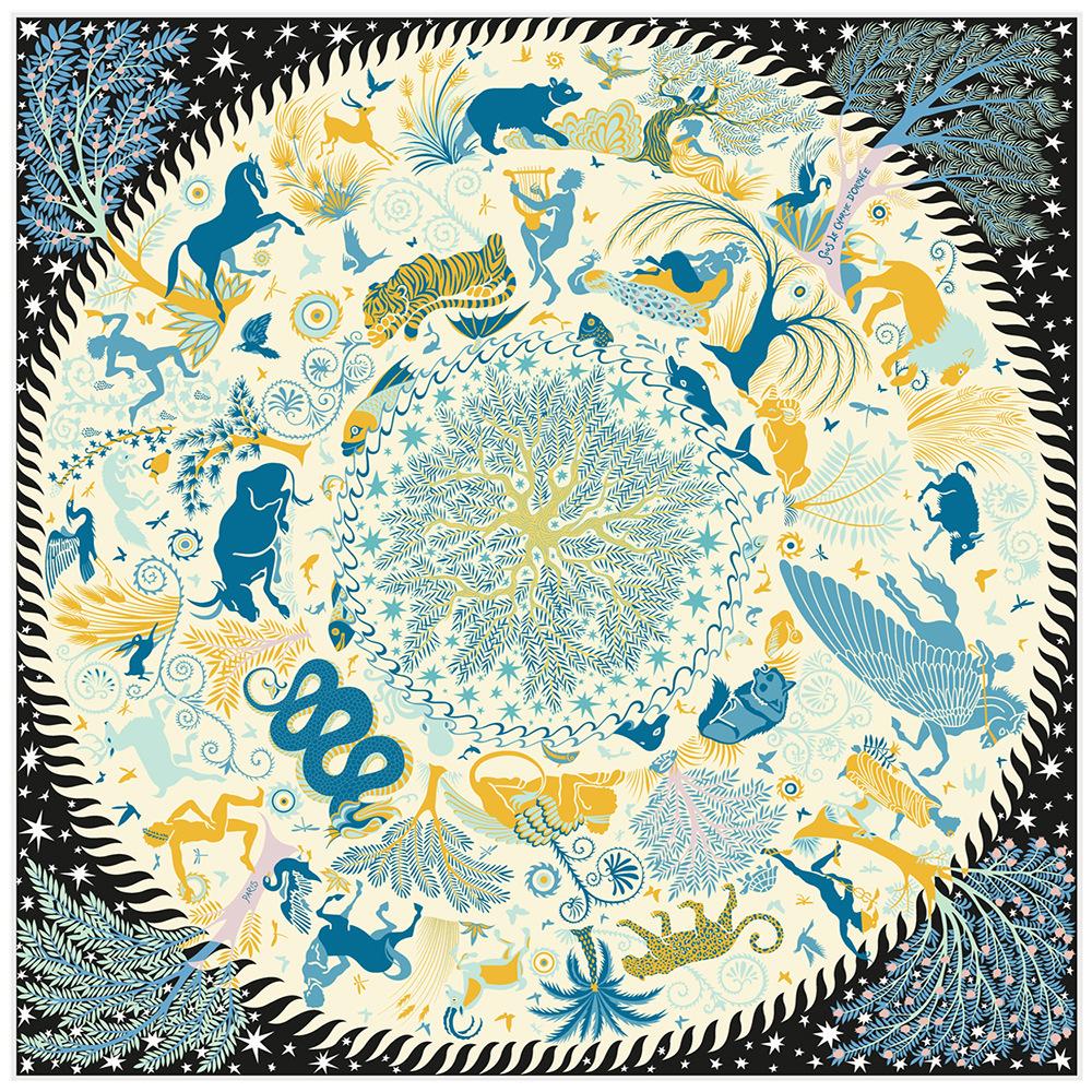 90CM New Silk Scarf Women Animal Print Square Scarves Head Echarpes Silk Foulards Femme Wraps Beach Shawls Bandana Lady Hijabs