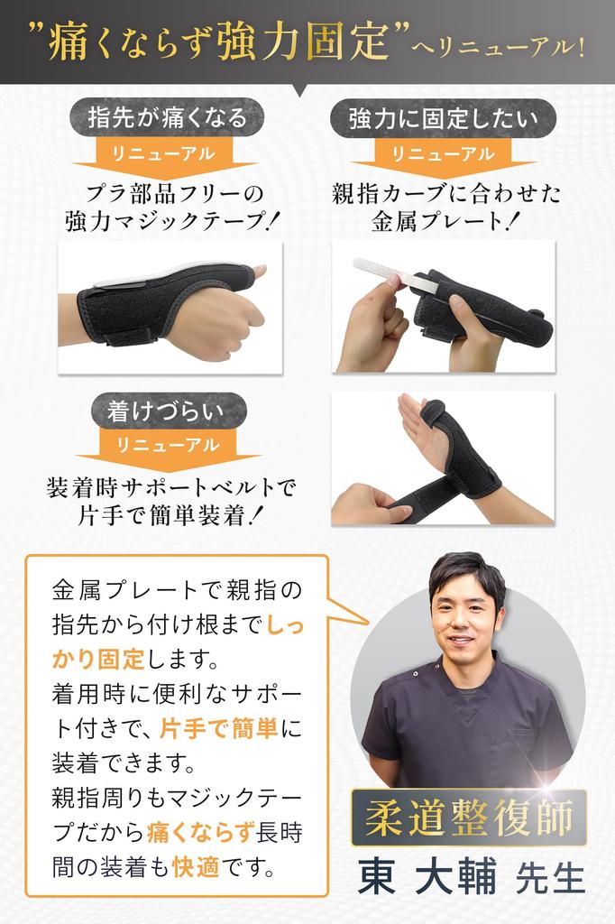 Helcynas Thumb Support, Improved by Doctors, Logo-Free, Plate-Fixed, No Finger Pain, Lightweight, for Everyday Sports (Size Small)